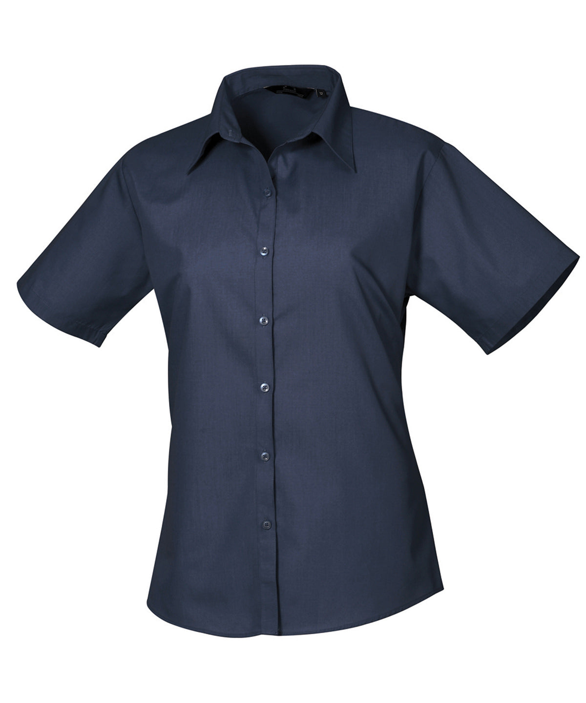 Ladies Poplin Short Sleeve Blouse - Navy